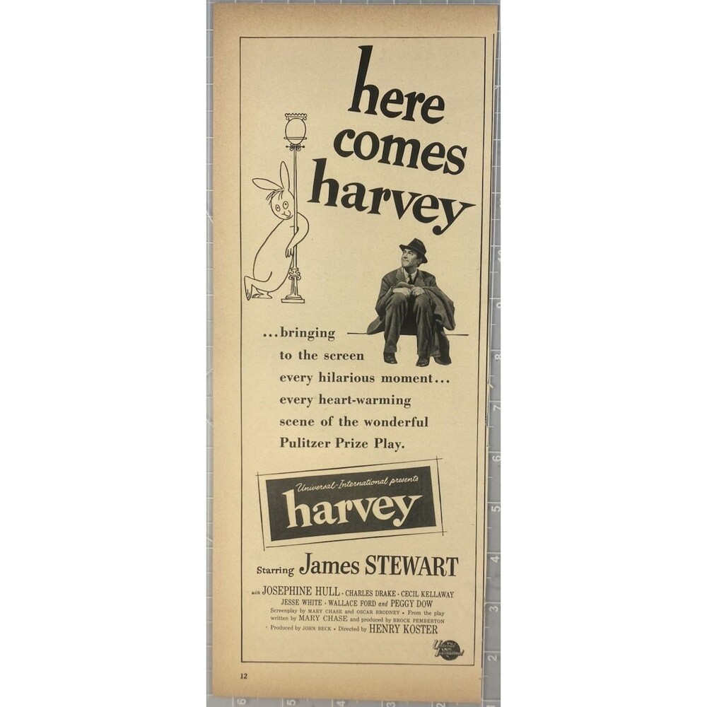 James Stewart "HARVEY" Movie Vintage Print Ad Circa 1950 Joseph Hull Peggy Dow
